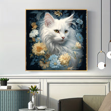 Load image into Gallery viewer, Crystal Diamond Painting White Cat With Flowers