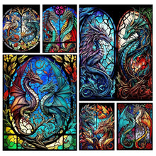 Load image into Gallery viewer, Stained Glass Flower Dragons Full Round Square Diamond Painting