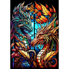 Load image into Gallery viewer, Stained Glass Flower Dragons Full Round Square Diamond Painting