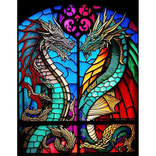 Load image into Gallery viewer, Stained Glass Flower Dragons Full Round Square Diamond Painting