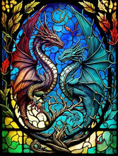 Load image into Gallery viewer, Stained Glass Flower Dragons Full Round Square Diamond Painting