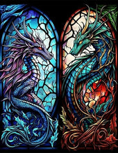 Load image into Gallery viewer, Stained Glass Flower Dragons Full Round Square Diamond Painting
