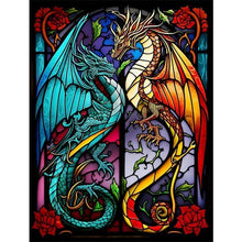 Load image into Gallery viewer, Stained Glass Flower Dragons Full Round Square Diamond Painting