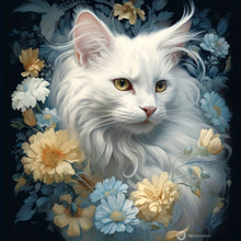 Load image into Gallery viewer, Crystal Diamond Painting White Cat With Flowers