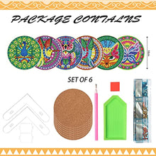 Load image into Gallery viewer, 6 Pieces Mandala Diamond Painting Coaster Bird with Holder - A Diamond Painting