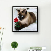 Load image into Gallery viewer, Black Cat With Red Rose Diamond Painting