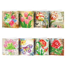 Load image into Gallery viewer, 8 pieces New Diamond Painting Greeting Cards Retro style Flower Thanks DIY Diamond Art