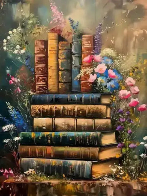 Book & Flower Diamond Painting Kit – Relaxing 5D DIY Art for Book Lovers
