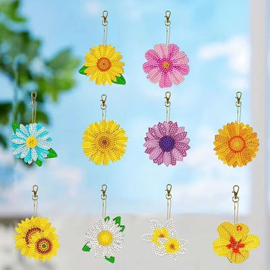 10Pcs New DIY Keychains Kits Sunflowers Flowers ADP10194