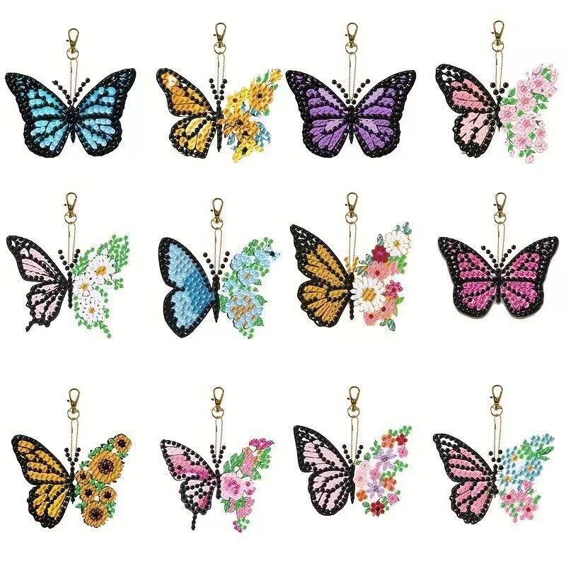 12PCS Butterfly DIY Keychains Kits Flowers ADP10195