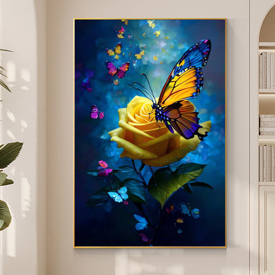 Yellow Rose Flowers And Butterflies Round Full Diamond Embroidery 30x40cm