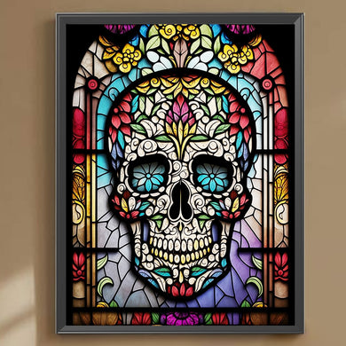 Skull Glass Full Square Drill Art Paint Halloween Decoration - 30x40cm