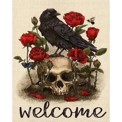 Crow And Skull Painting Wall ArtEmbroidery Kit Halloween