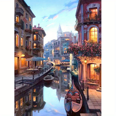 Venice House River Landscape - 5D Diamond Painting Kit