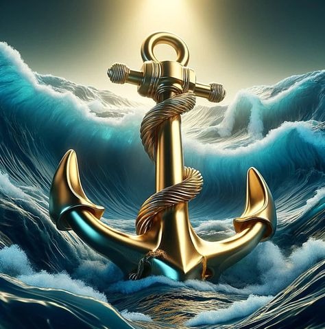 Gold Anchor Stormy Sea With Waves Crashing Around It