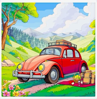 Cartoon Red Car With Luggage