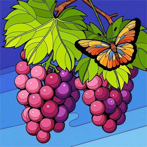 Colorful Grapes And A Butterfly