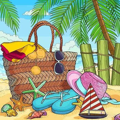 Beach Scene With A Woven Bag, Sunglasses, Flip-Flops