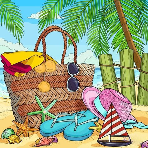 Beach Scene With A Woven Bag, Sunglasses, Flip-Flops