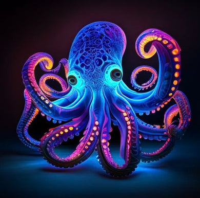 Colorful Octopus With Neon Blue, Pink, And Purple Hues