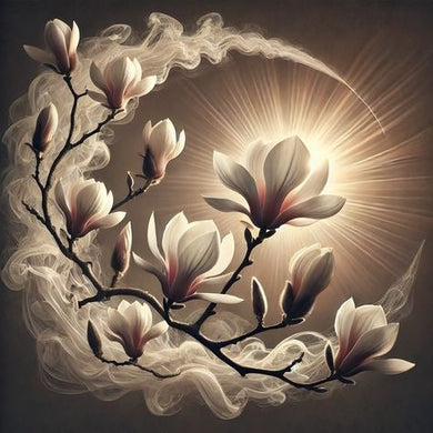 Branch Of Magnolia Flowers With A Radiant Light Effect