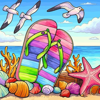 Colorful Flip-Flop With Green Straps Beach