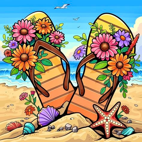 Colorful Flip-Flops With Flowers