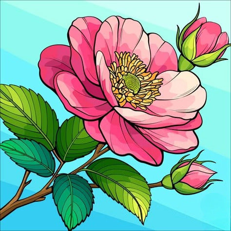 Pink Flower With Green Leaves