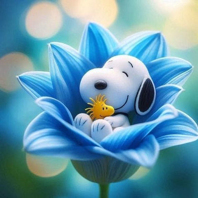 Snoopy And Woodstock Inside A Blue Flower
