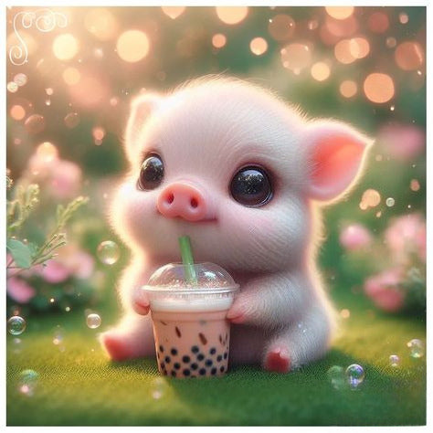 Cute Cartoon Pig Holding A Bubble Tea