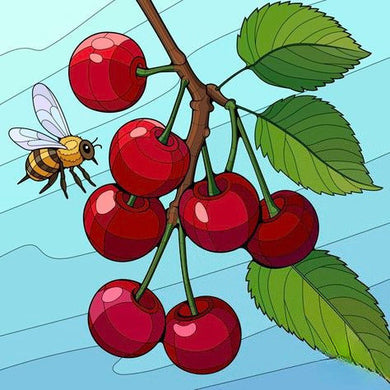 Cherries On A Branch With A Bee