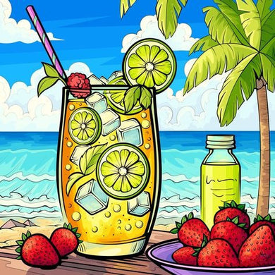 Drink With Lime Slices, Strawberries
