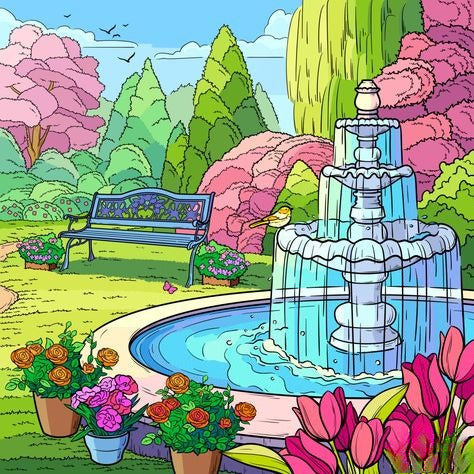 Colorful Cartoon Garden Scene