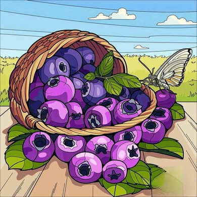 Basket Of Purple Berries With Green Leaves