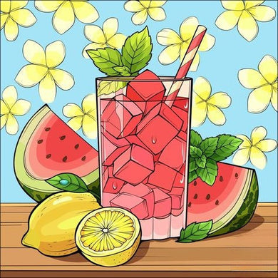 A Glass Of Watermelon Juice With Ice Cubes