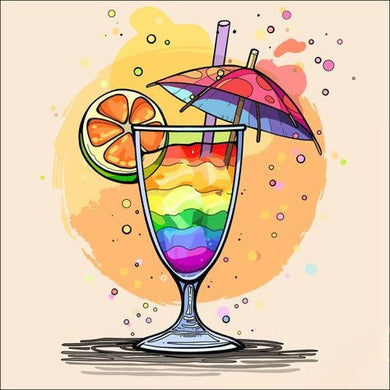 Colorful A Rainbow Cocktail With An Umbrella And Fruit