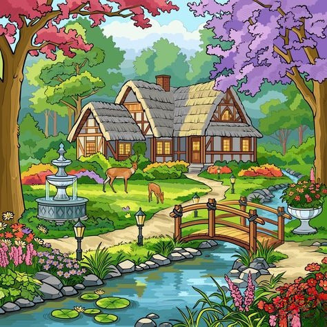 Colorful A Quaint Village With Houses, A Bridge