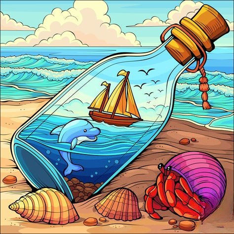 Sea Dolphin Sailboat And Hermit Crab Beach
