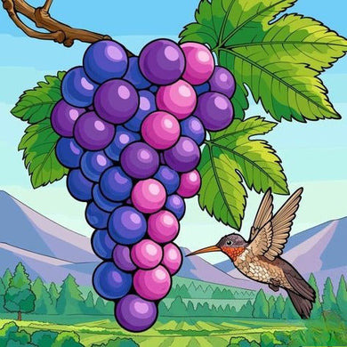 Bird Flying Towards A Bunch Of Purple And Pink Grapes