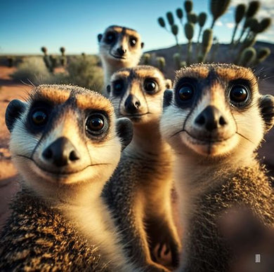 Three Meerkats Looking Directly Camera Desert