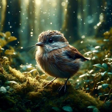 Bird Perched On A Mossy Branch In A Forest