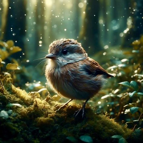 Bird Perched On A Mossy Branch In A Forest