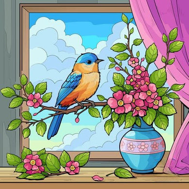 A Bird On A Branch With Flowers Vase