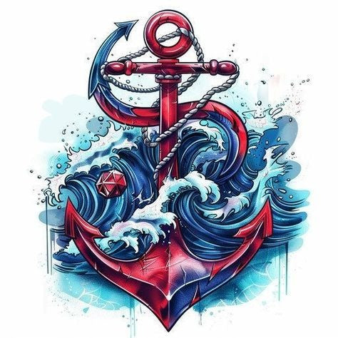 Colorful Anchor Design With Waves
