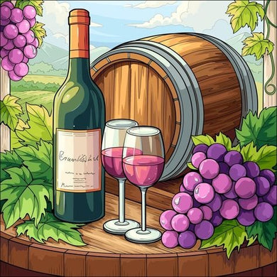 Wine Bottle, Glasses, And Grapes