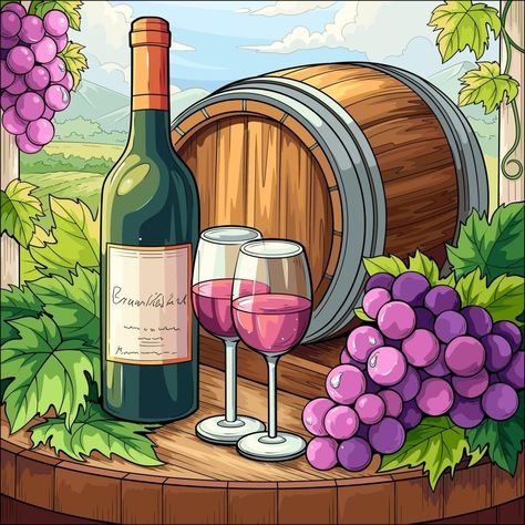 Wine Bottle, Glasses, And Grapes
