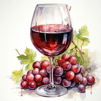 Glass Of Red Wine With Grapes And Leaves