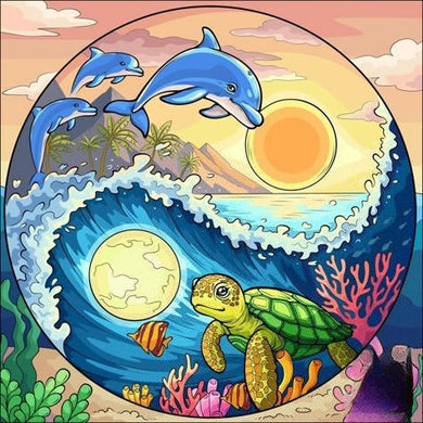 Dolphins And A Turtle In An Ocean Scene