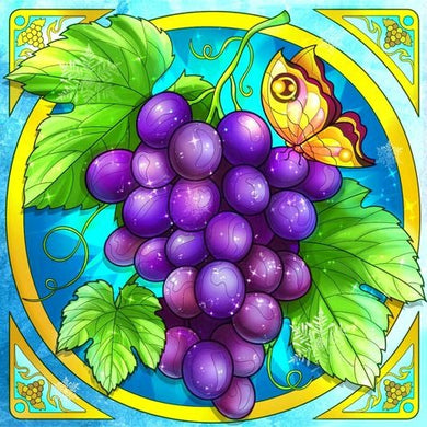 Colorful Grapes With Leaves And A Butterfly