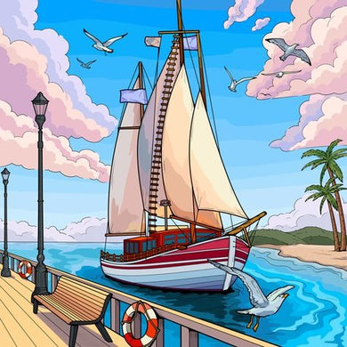 Sailing Boat At A Dock With A Colorful Sky